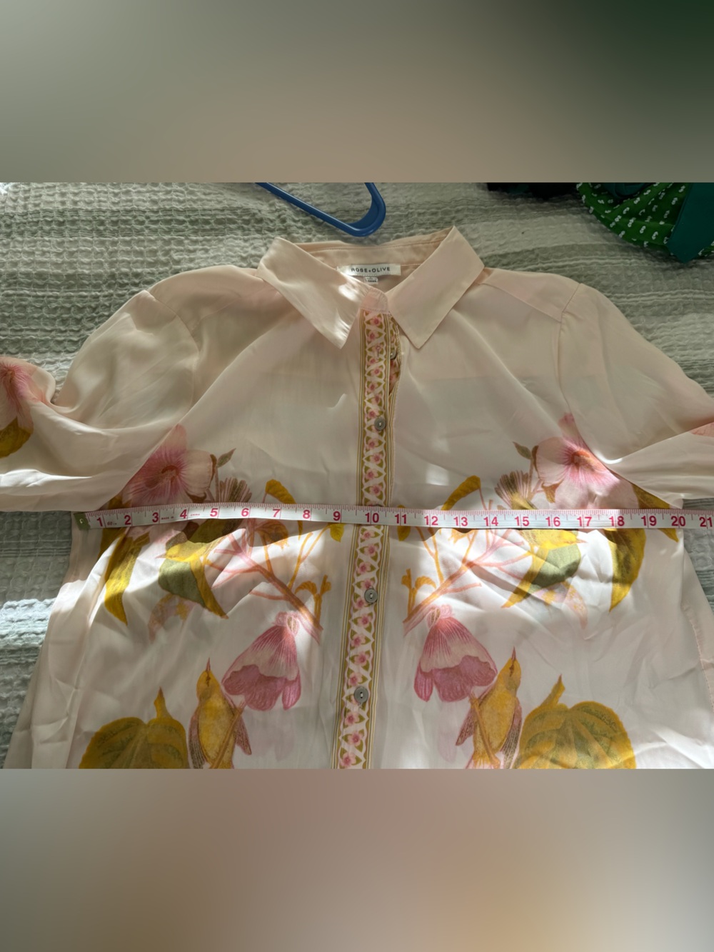 Rose & Olive Pink Floral Button-Down Blouse with Yellow Leaf Motif - Picture 9 of 9